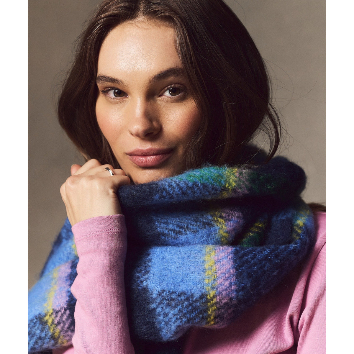 Marine Layer Womens Brushed Scarf in Navy Plaid - Navy Plaid
