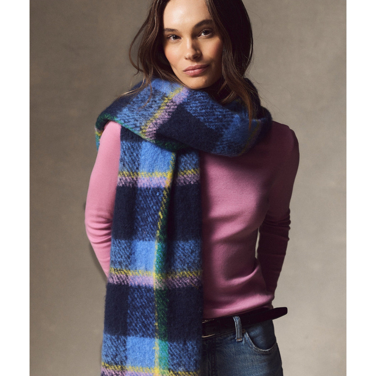 Marine Layer Womens Brushed Scarf in Navy Plaid - Navy Plaid