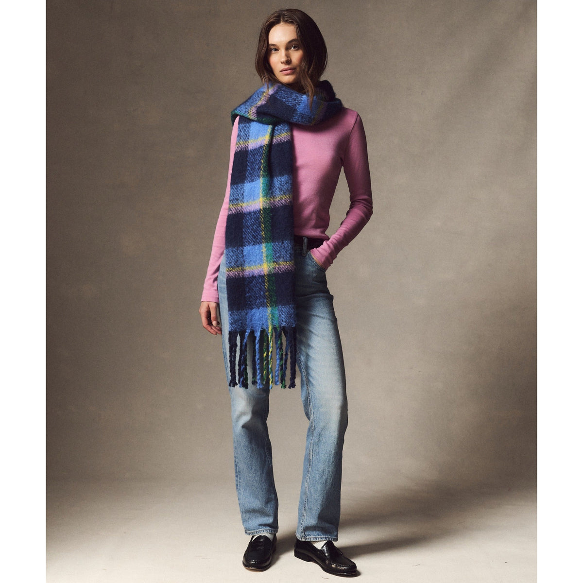 Marine Layer Womens Brushed Scarf in Navy Plaid - Navy Plaid