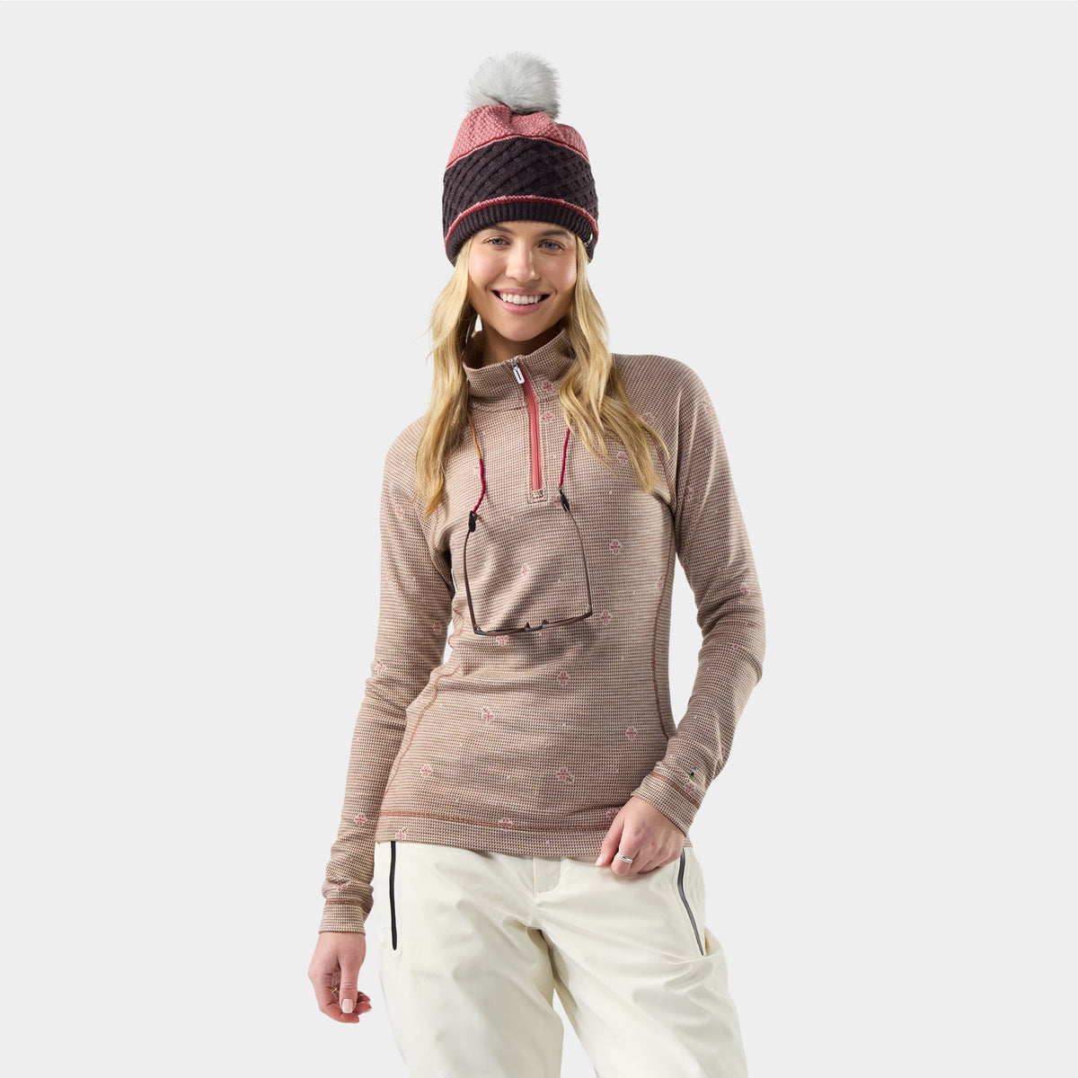 Smartwool Womens Classic Thermal Merino Base Layer 1/4 Zip - Almond Mini Meadow