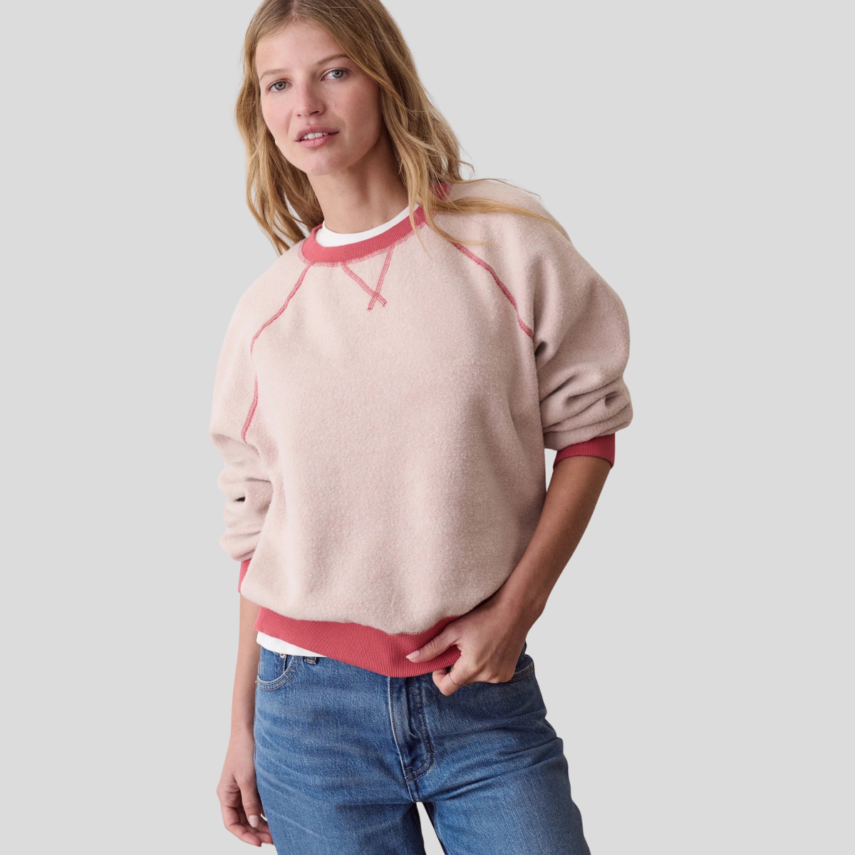 Marine Layer Womens Cloud 9 Fleece Reversible Sweatshirt Solid in Dusk Rose-Dusk Rose