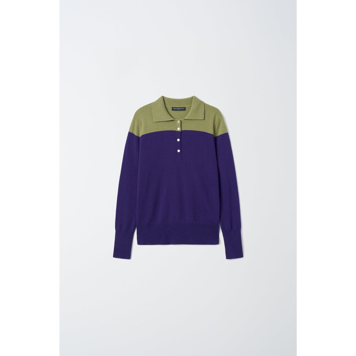 Pure Cashmere Womens Color Block Polo Sweater - Moss Green