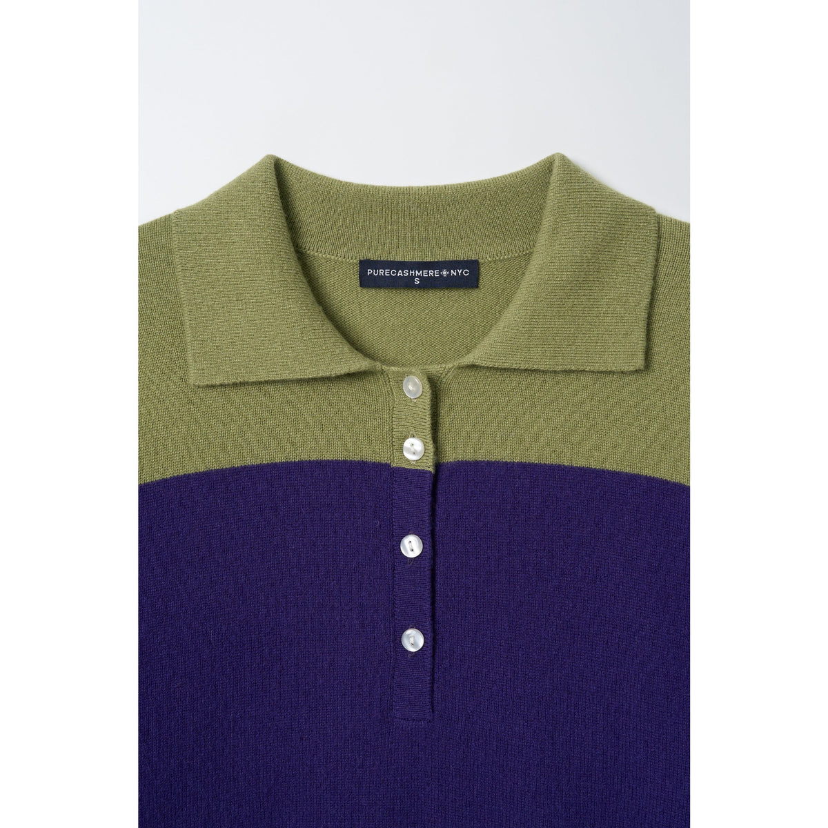 Pure Cashmere Womens Color Block Polo Sweater - Moss Green