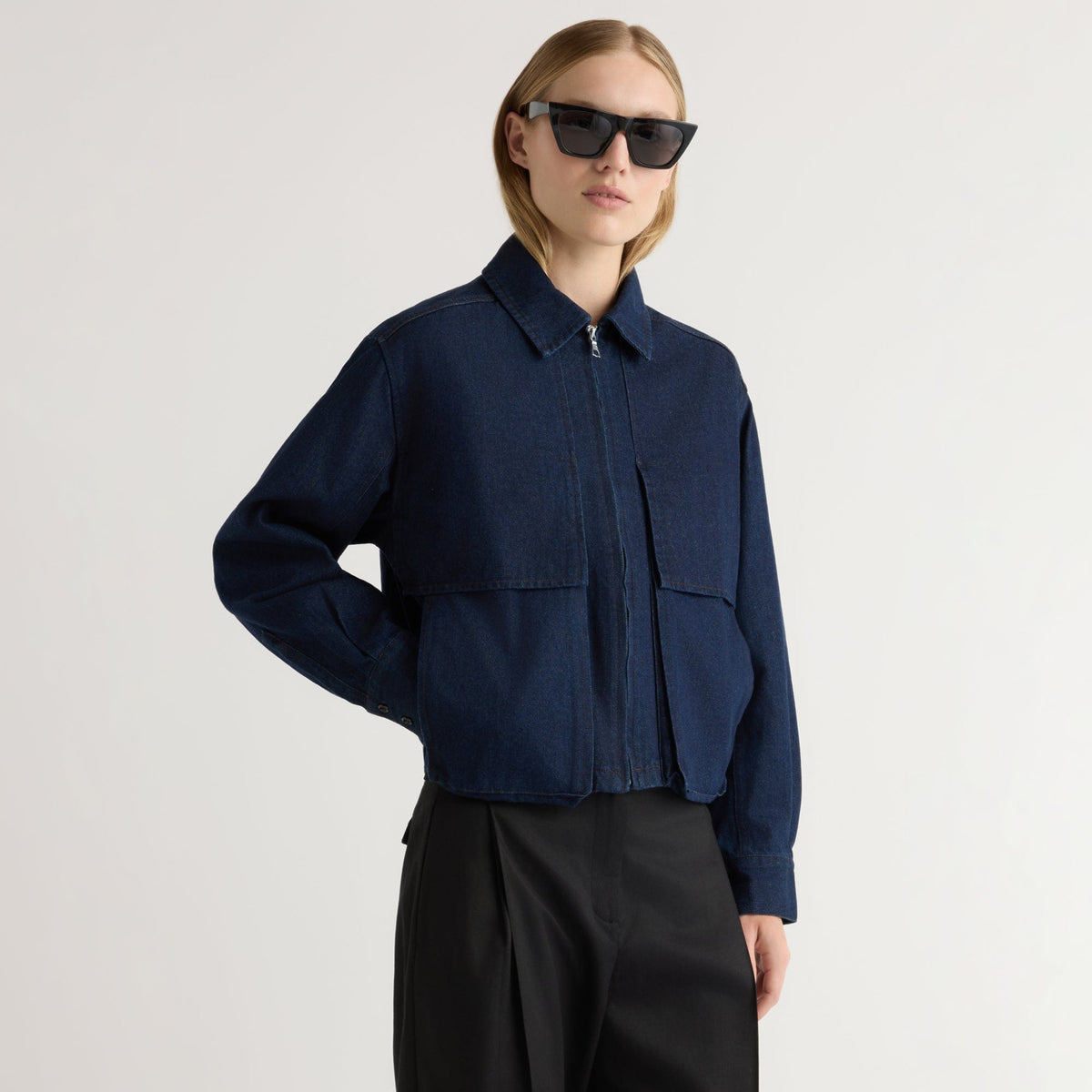 Modern Citizen Womens Cooper Denim Bomber Jacket - Indigo
