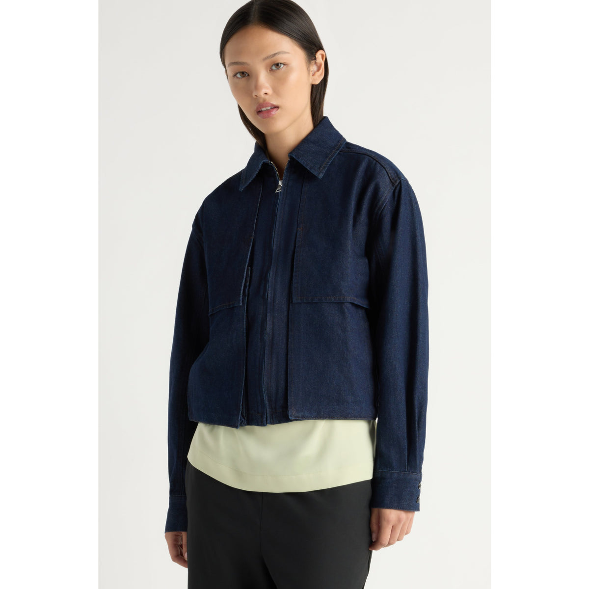 Modern Citizen Womens Cooper Denim Bomber Jacket - Indigo