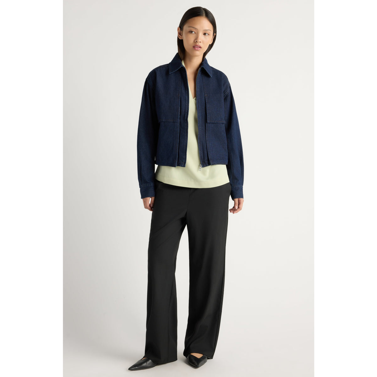 Modern Citizen Womens Cooper Denim Bomber Jacket - Indigo