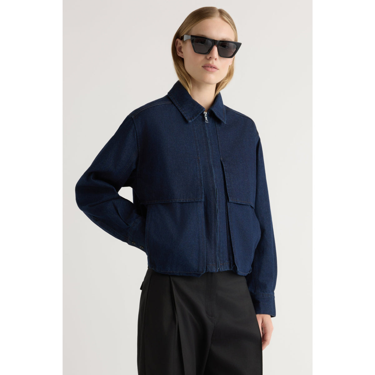 Modern Citizen Womens Cooper Denim Bomber Jacket - Indigo