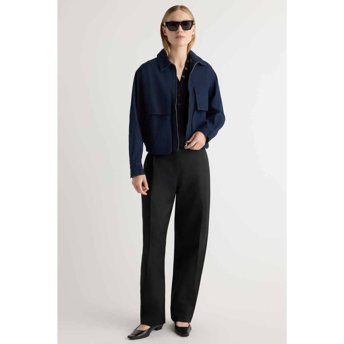 Modern Citizen Womens Cooper Denim Bomber Jacket - Indigo