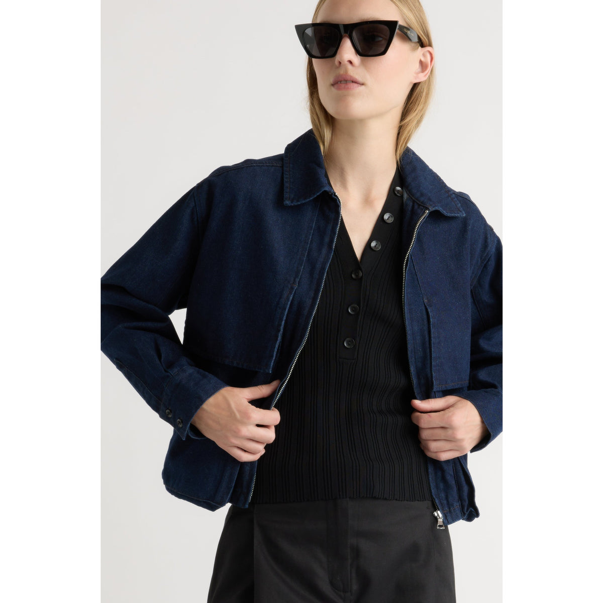 Modern Citizen Womens Cooper Denim Bomber Jacket - Indigo