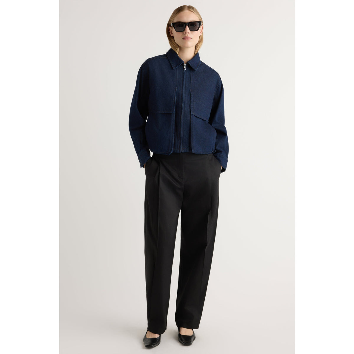 Modern Citizen Womens Cooper Denim Bomber Jacket - Indigo