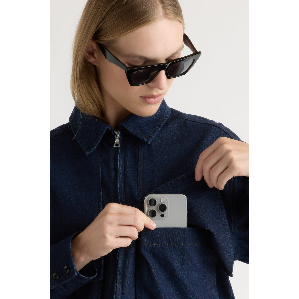 Modern Citizen Womens Cooper Denim Bomber Jacket - Indigo