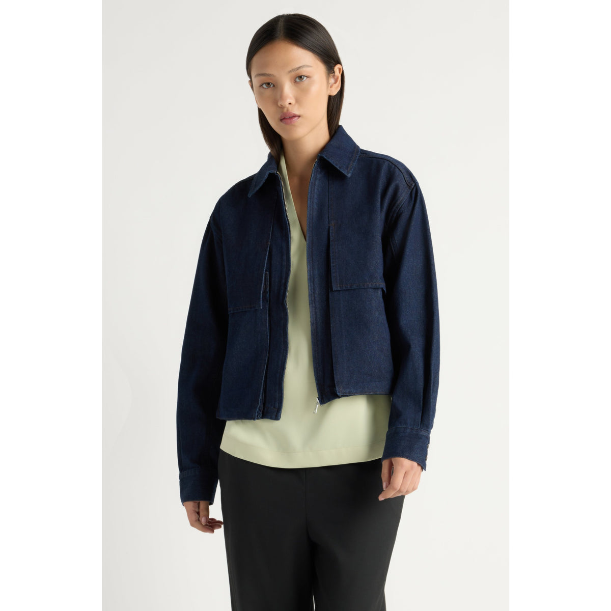 Modern Citizen Womens Cooper Denim Bomber Jacket - Indigo