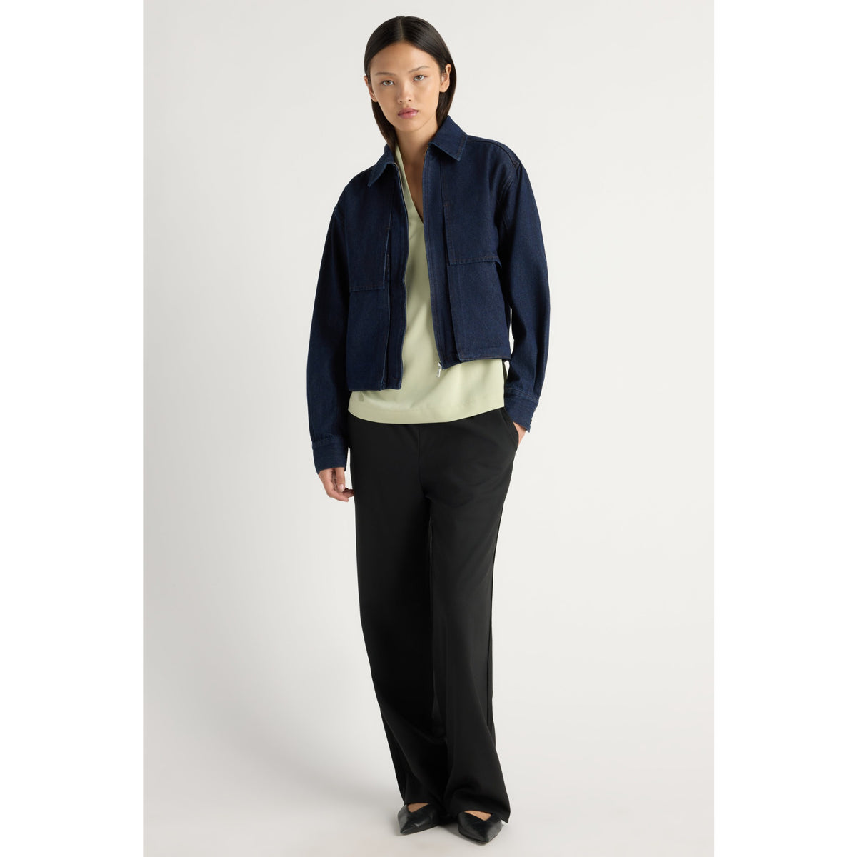 Modern Citizen Womens Cooper Denim Bomber Jacket - Indigo