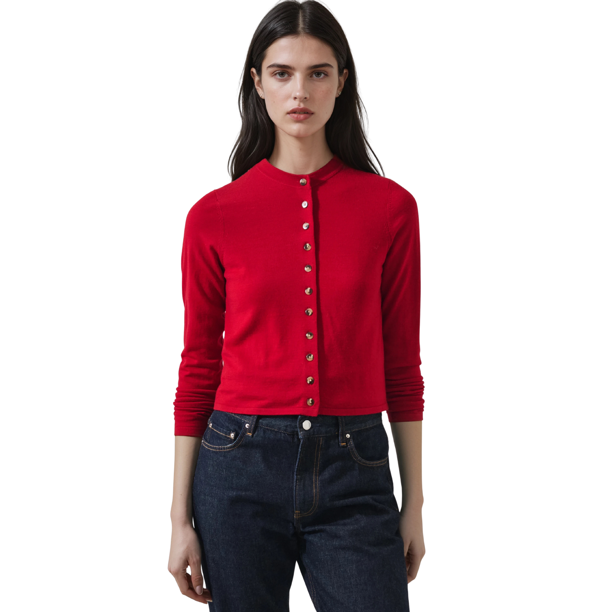 Patrick Assaraf Womens Croppped Extrafine Merino Cardigan-637_True Red