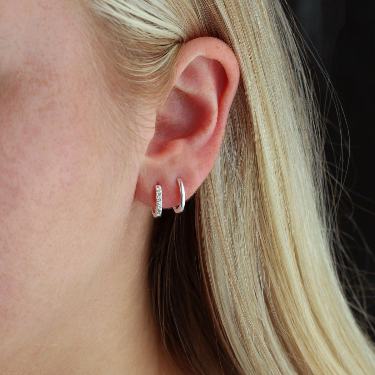 Kris Nations Womens Crystal Huggie Hoop Earrings - Sterling Silver / Crystal - Sterling Silver / Crystal