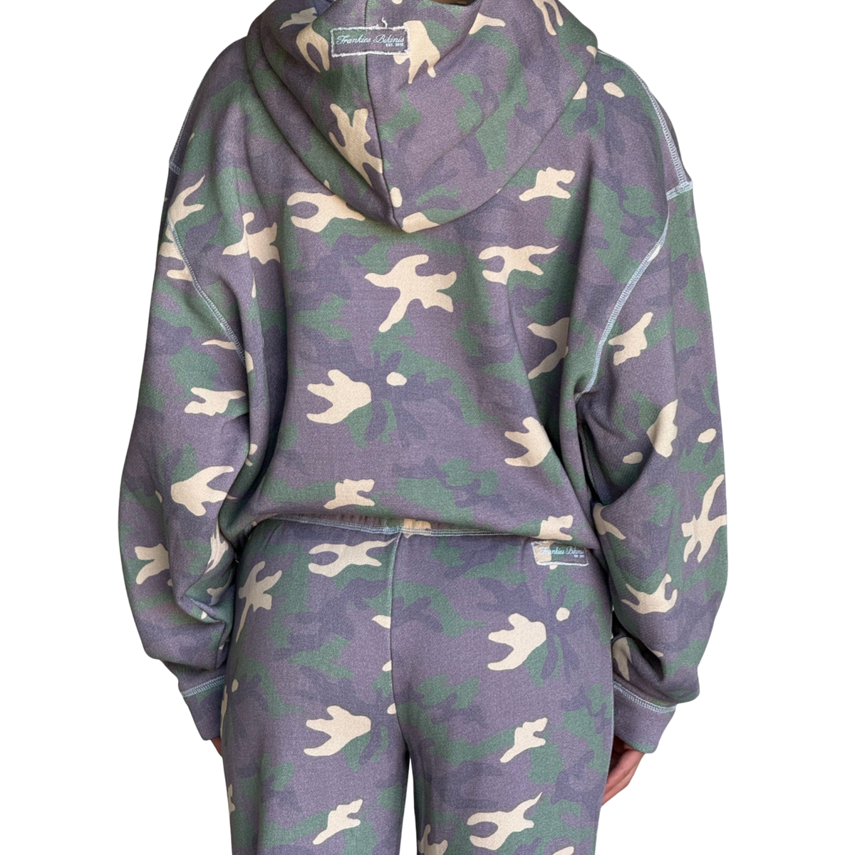 Frankies Bikinis Womens Drew Terry Zip Up Hoodie-Classic Camo