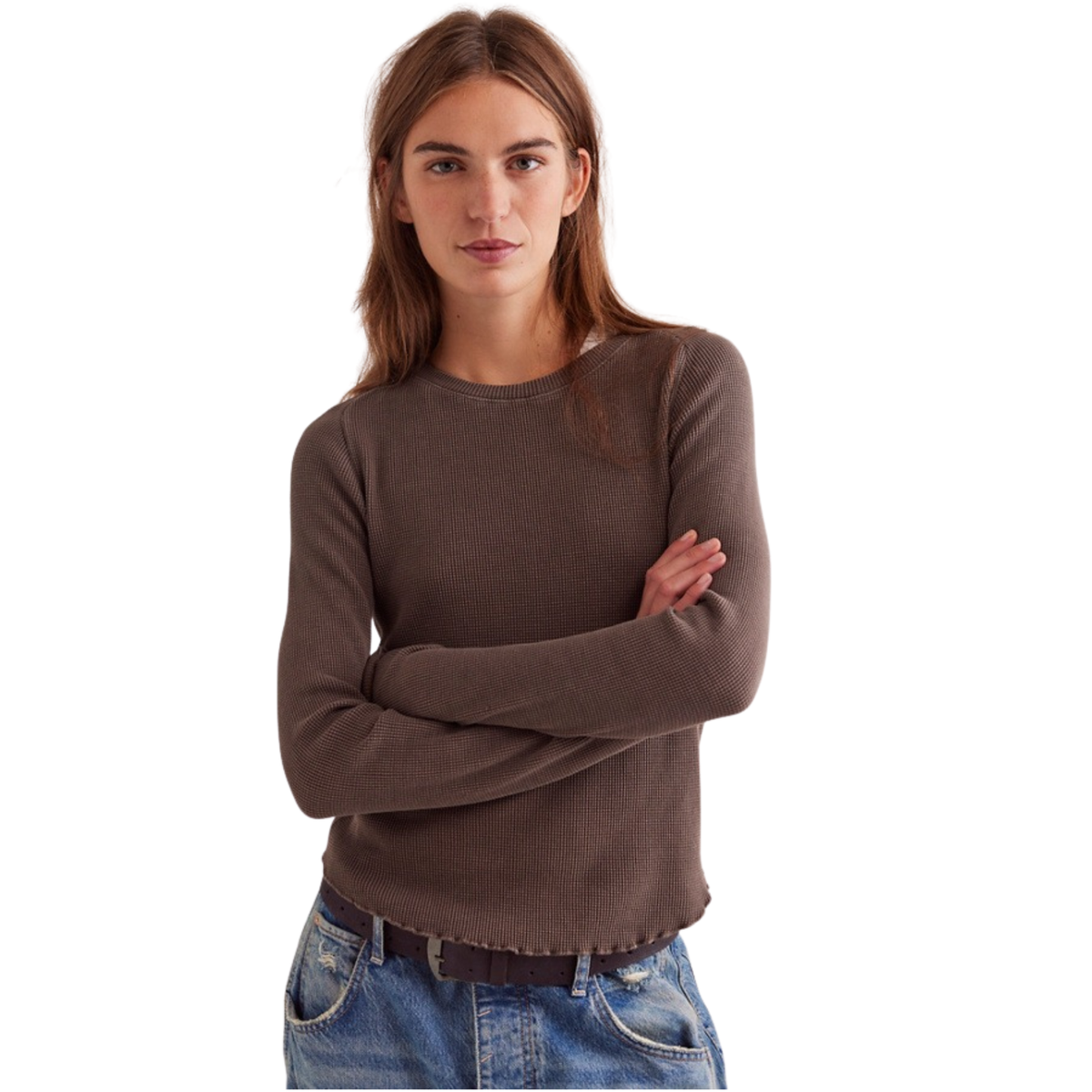 Free People Womens Easy Does it Tee-Double Espresso