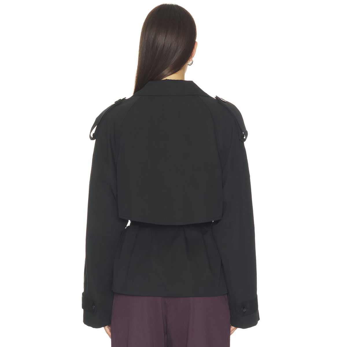Elodie Womens Eleanor Cropped Trench Coat-Black