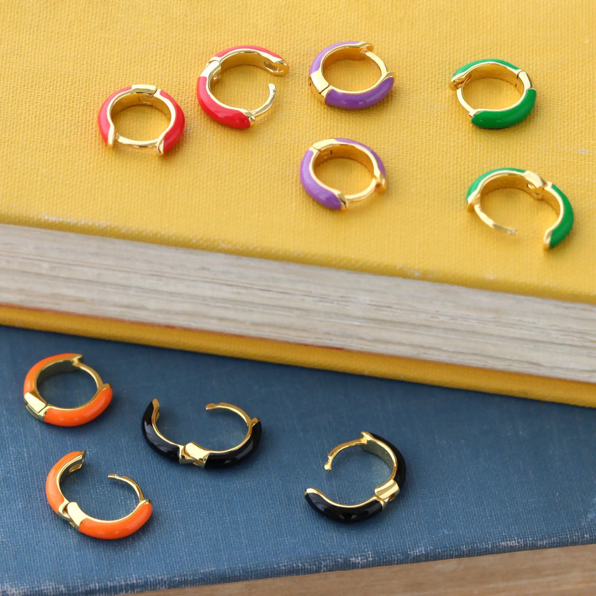 Kris Nations Womens Enamel Huggie Hoop Earrings - 18K Gold Vermeil / Peri