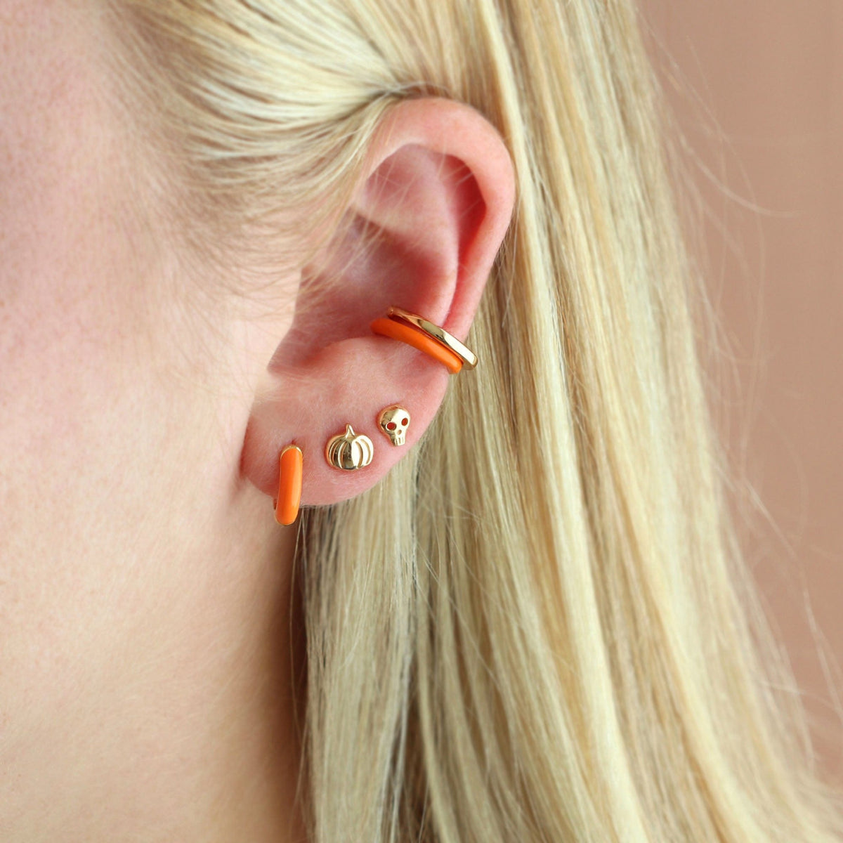 Kris Nations Womens Enamel Huggie Hoop Earrings - 18K Gold Vermeil / Peri