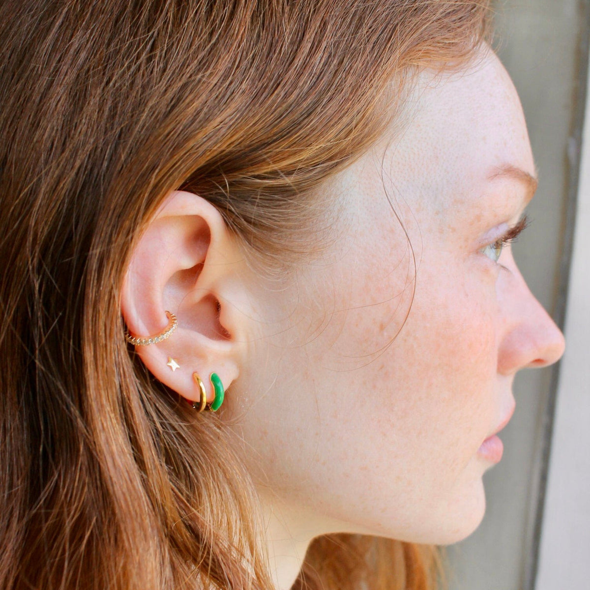 Kris Nations Womens Enamel Huggie Hoop Earrings - 18K Gold Vermeil / Peri