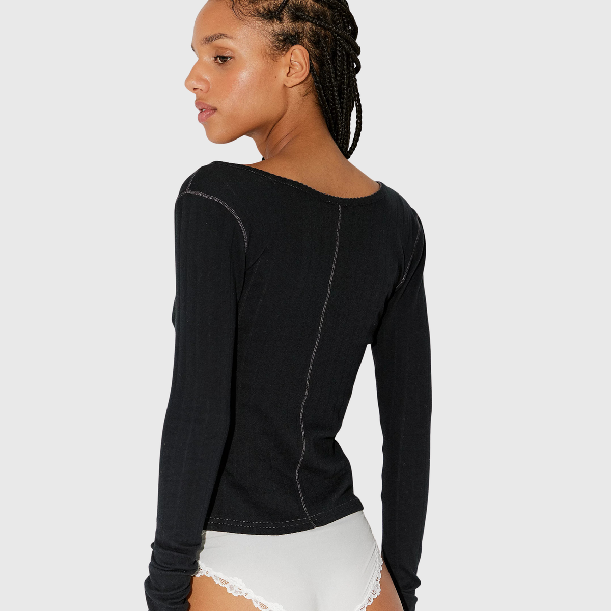 Free People Womens Endgame Pointelle Long Sleeve-Black
