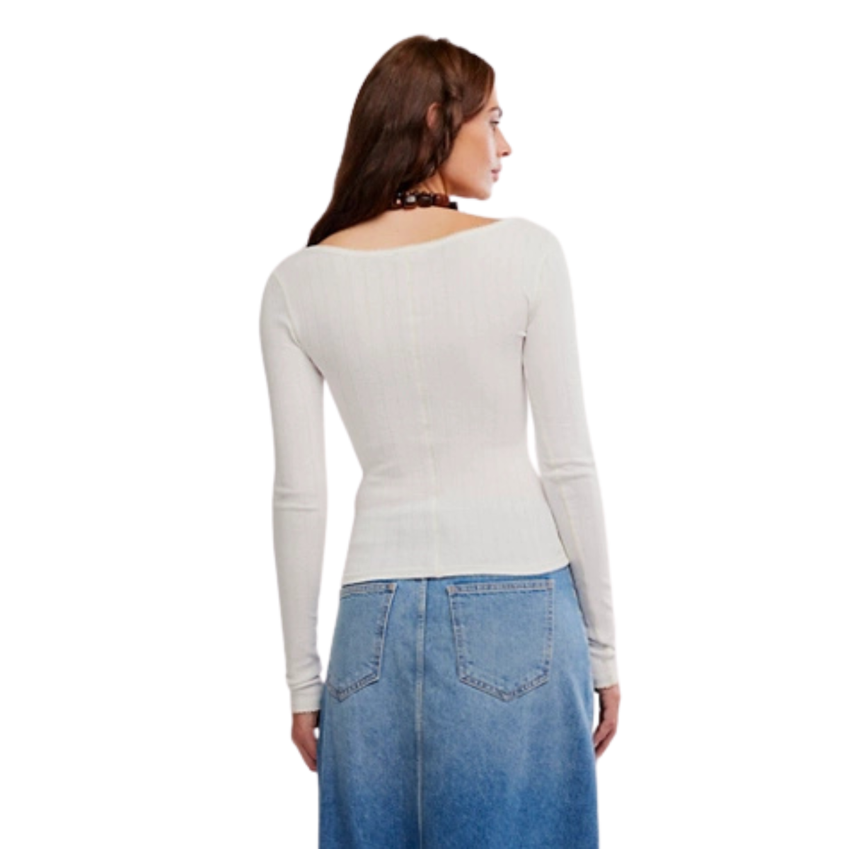 Free People Womens Endgame Pointelle Long Sleeve-Sugar Swizzle