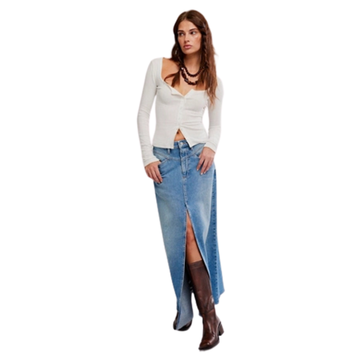 Free People Womens Endgame Pointelle Long Sleeve-Sugar Swizzle
