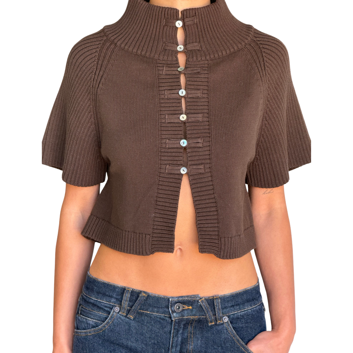 Frankies Bikinis Womens Everett Cotton Knit Cape-Chocolate Brown