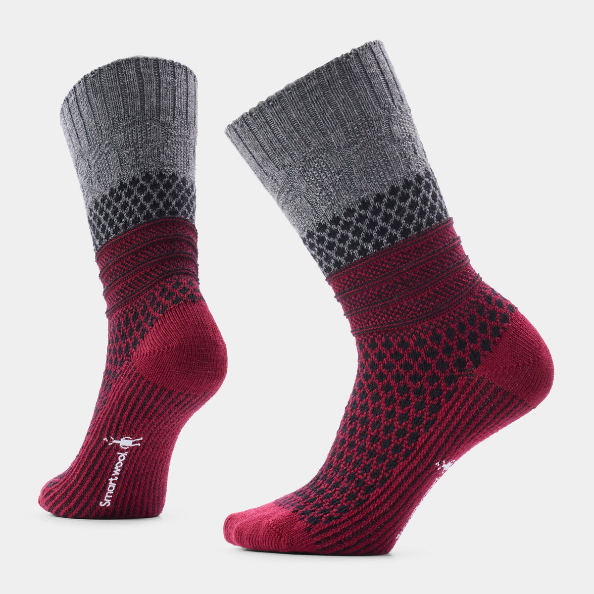 Smartwool Womens Everyday Popcorn Cable Crew Socks - Black-Tibetan Red