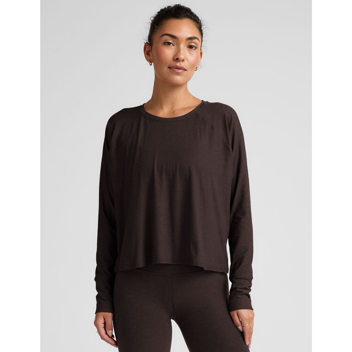 Beyond Yoga Womens Featherweight Daydreamer Pullover - Dark Chocolate Heather