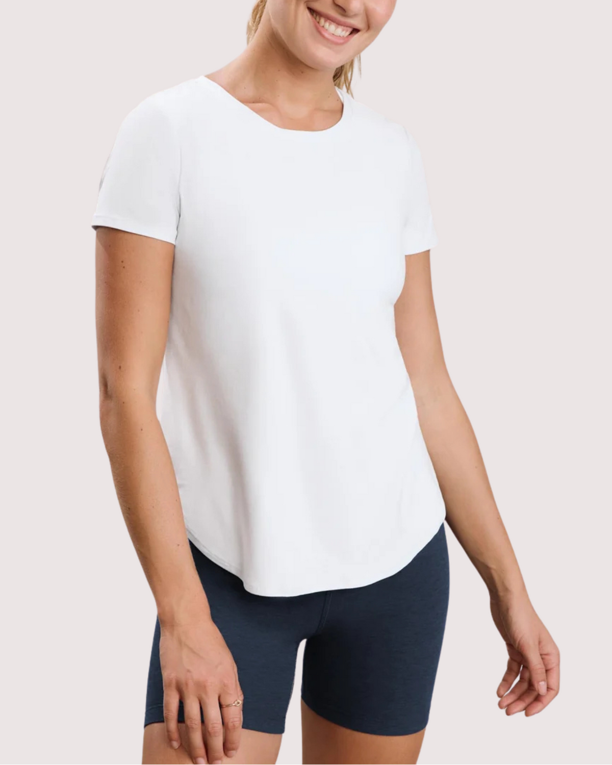Beyond Yoga Womens Featherweight On The Down Low Tee-Cloud White By