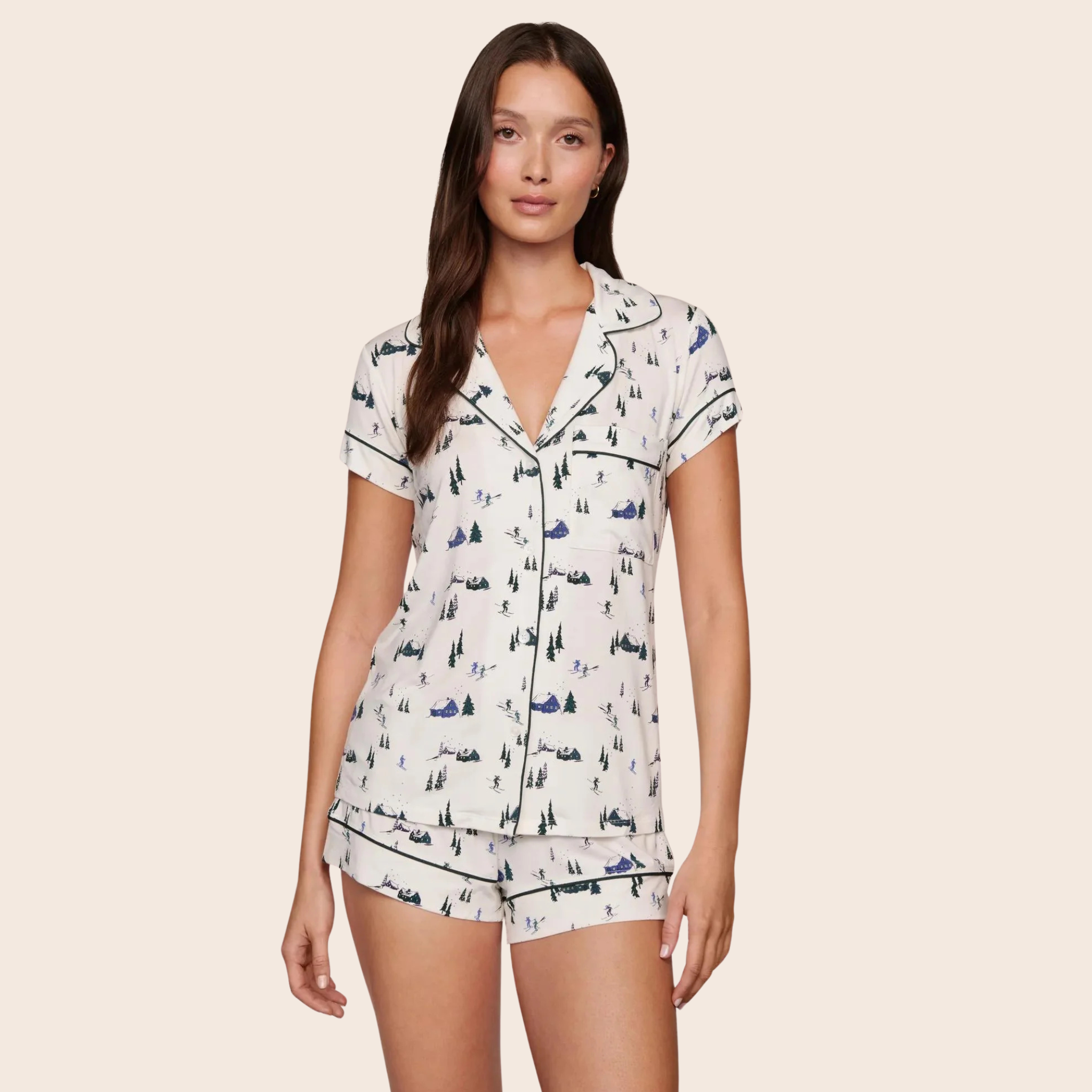 Eberjey Womens Gisele Printed Shortie Set - Little Heart Sorbet Pink / Black