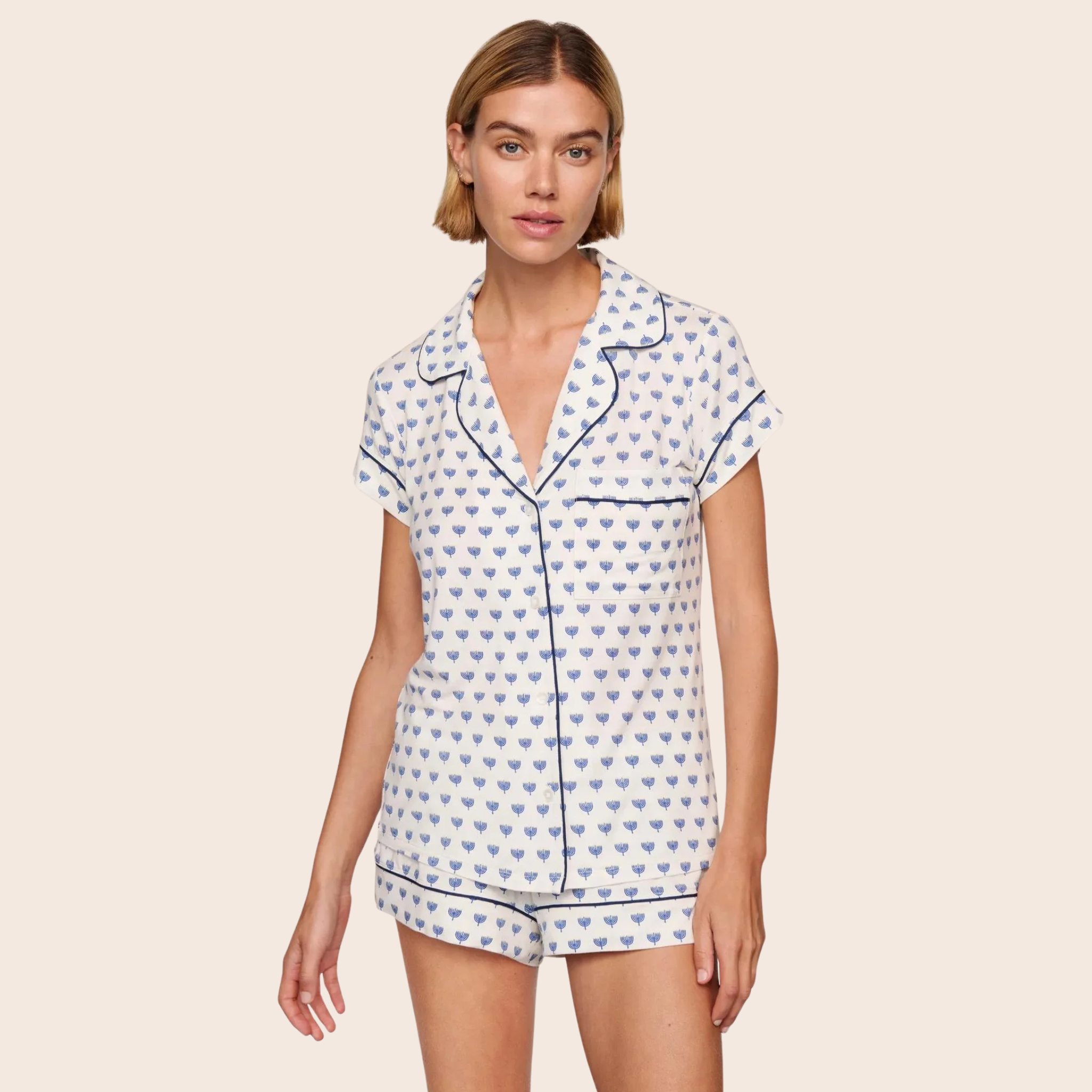 Eberjey Womens Gisele Printed Shortie Set - Little Heart Sorbet Pink / Black