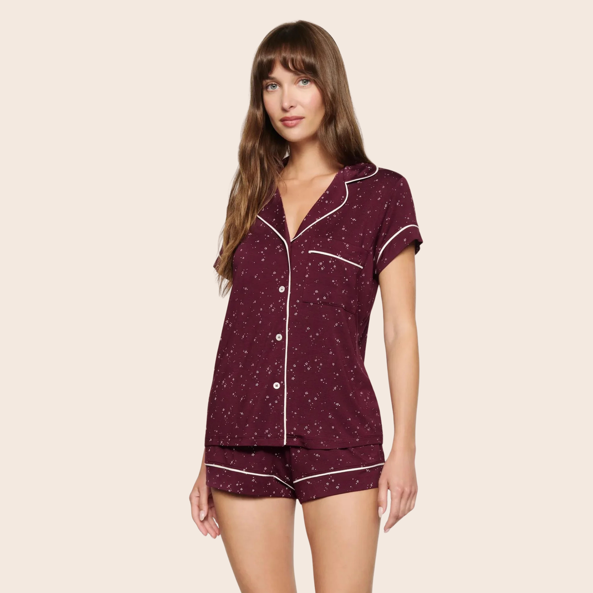 Eberjey Womens Gisele Printed Shortie Set - Little Heart Sorbet Pink / Black