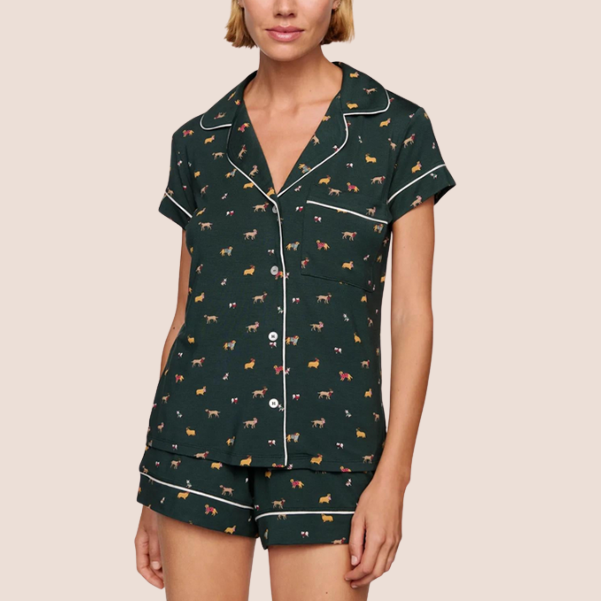 Eberjey Womens Gisele Printed Shortie Set - Little Heart Sorbet Pink / Black