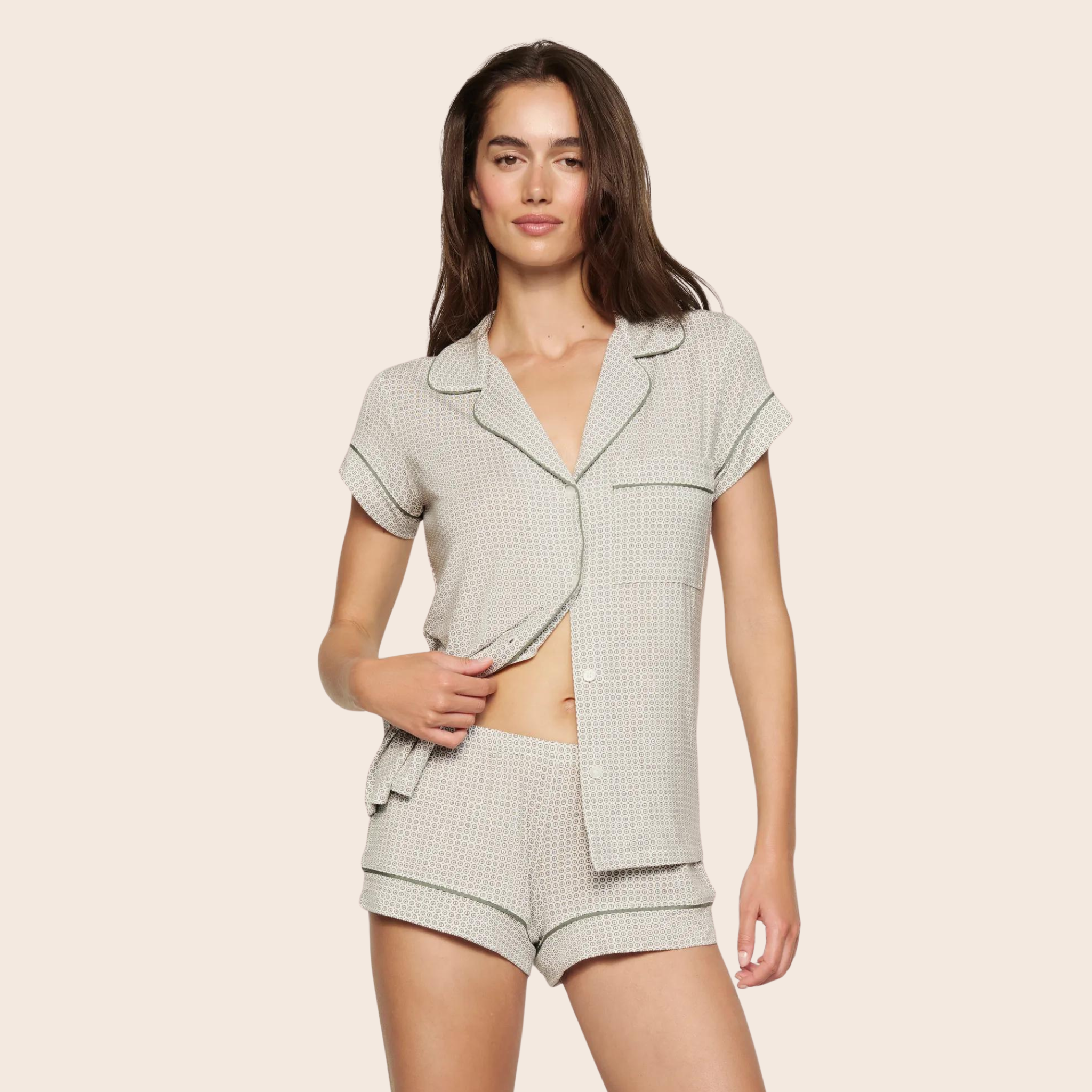 Eberjey Womens Gisele Printed Shortie Set - Little Heart Sorbet Pink / Black