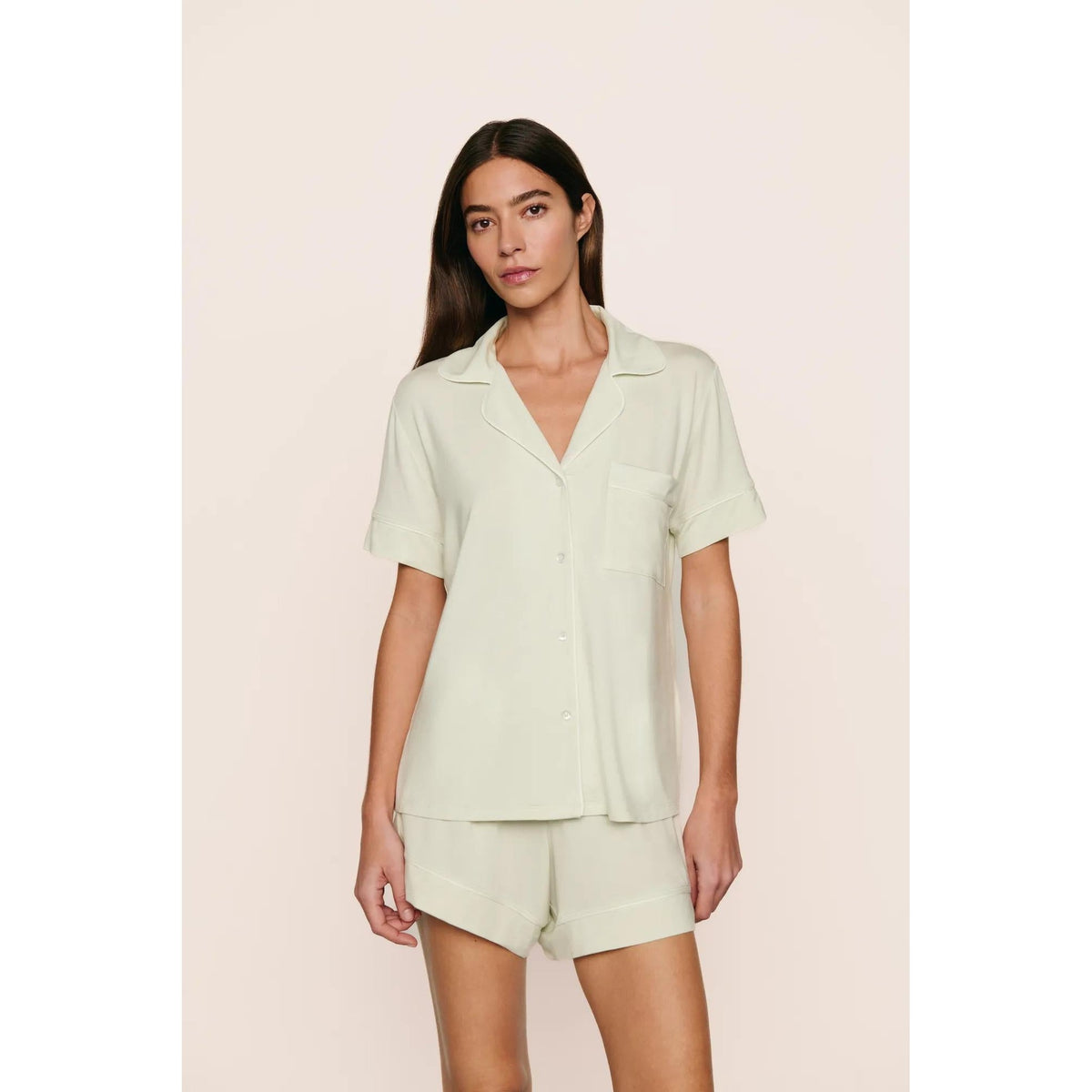 Eberjey Womens Gisele Relaxed Short PJ Set - Seafoam / Ivory