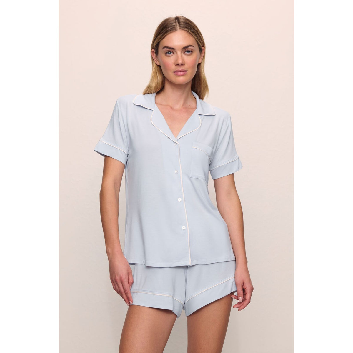 Eberjey Womens Gisele Relaxed Short PJ Set - Ice Blue / Ivory