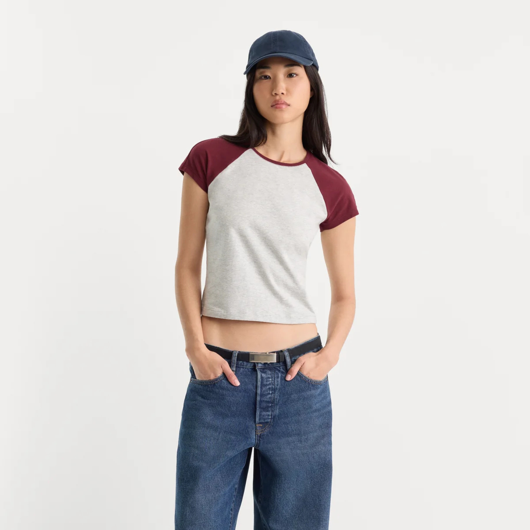 Good American Womens Good American The Raglan Tee-Vintage Grey