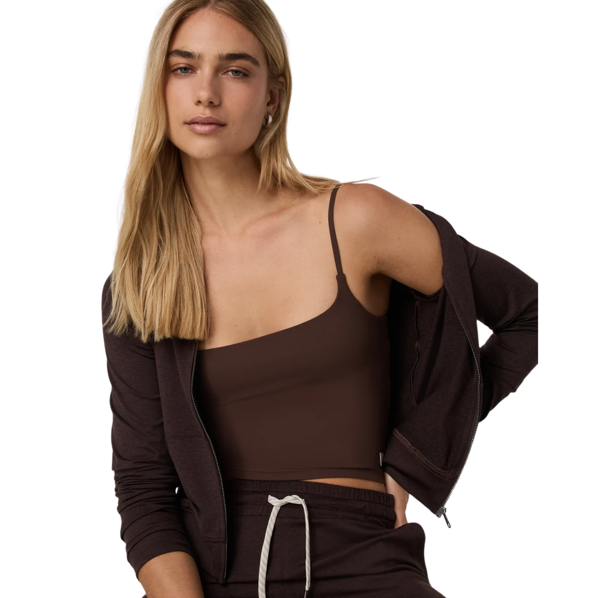 Vuori Womens Halo Mini FZ Hoodie- Java Heather