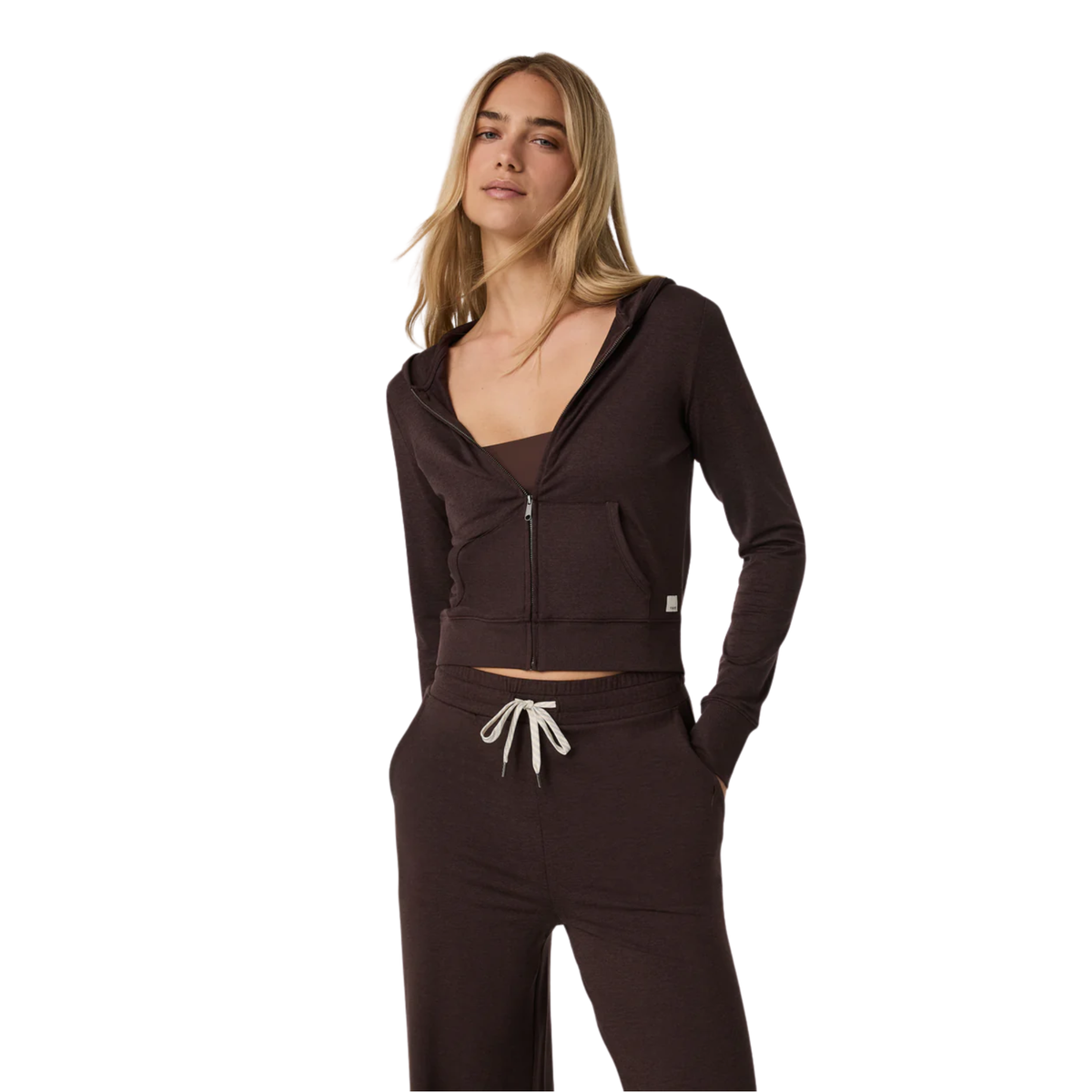 Vuori Womens Halo Mini FZ Hoodie- Java Heather