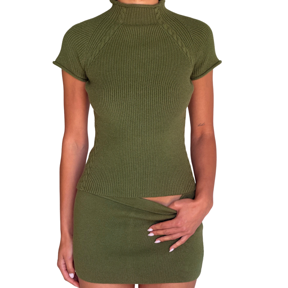 Frankies Bikinis Womens Harmony Cloud Knit Mock Neck Tee-Alpine