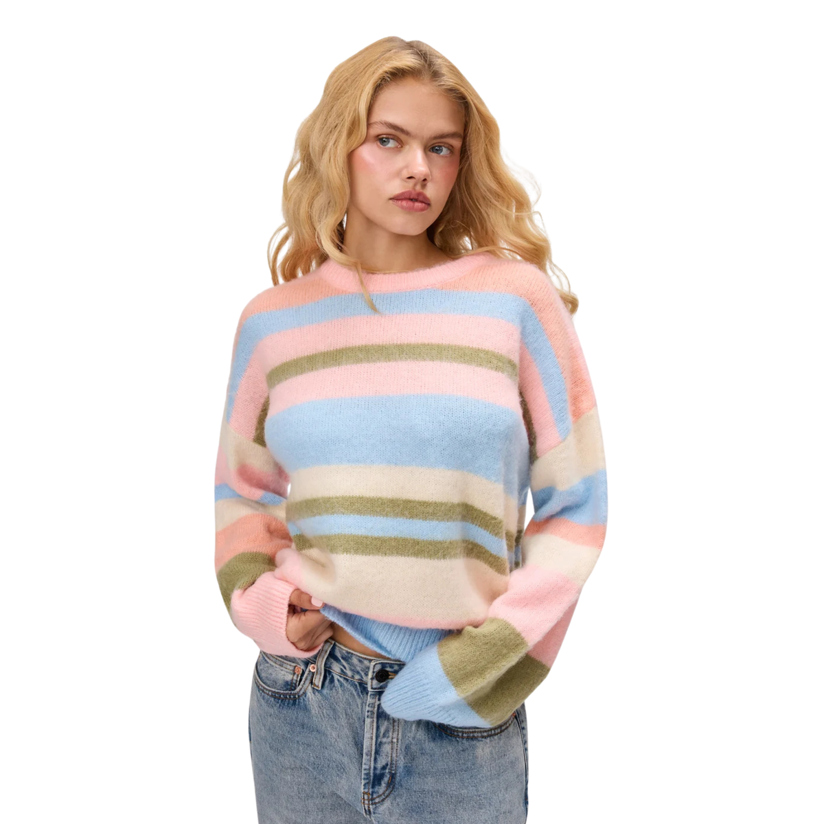 Guizio Womens Hawley Oversized Stripe Jumper-Peach Multi 452