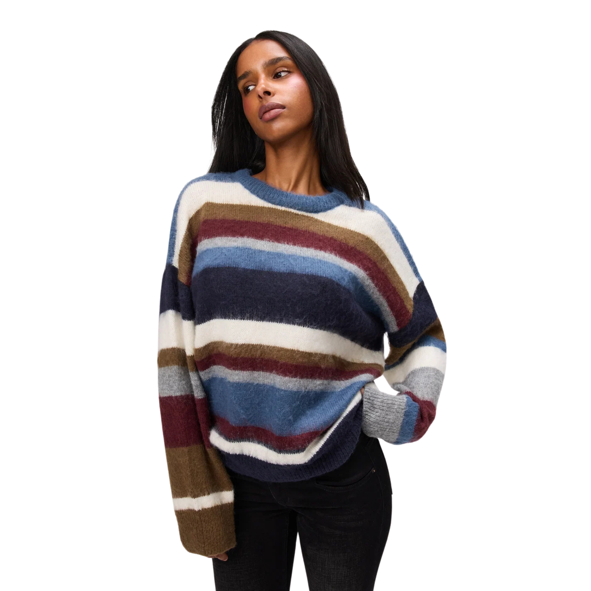 Guizio Womens Hawley Oversized Stripe Jumper-Blue Multi 400
