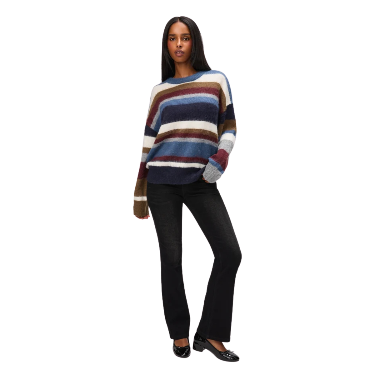Guizio Womens Hawley Oversized Stripe Jumper-Blue Multi 400