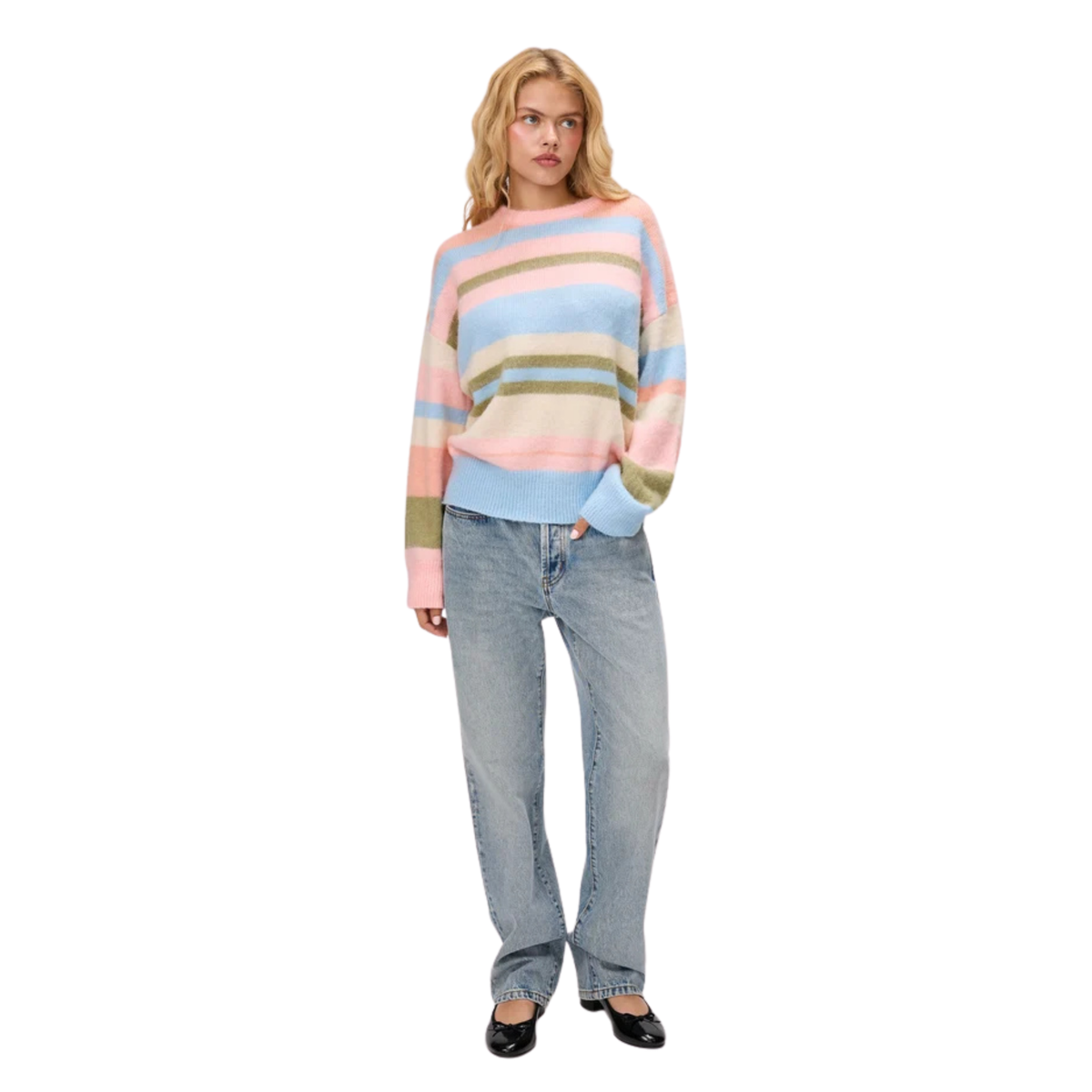 Guizio Womens Hawley Oversized Stripe Jumper-Peach Multi 452