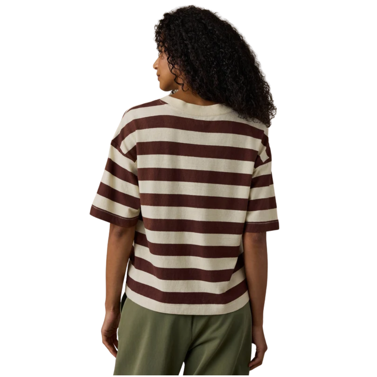 Faherty Womens Hemp Blend Vintage Tee- Espresso Stripe