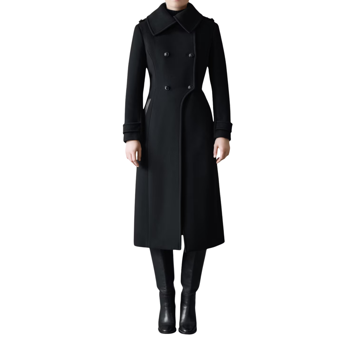 Elodie Womens Hudson Double Breast Midi Coat-Black