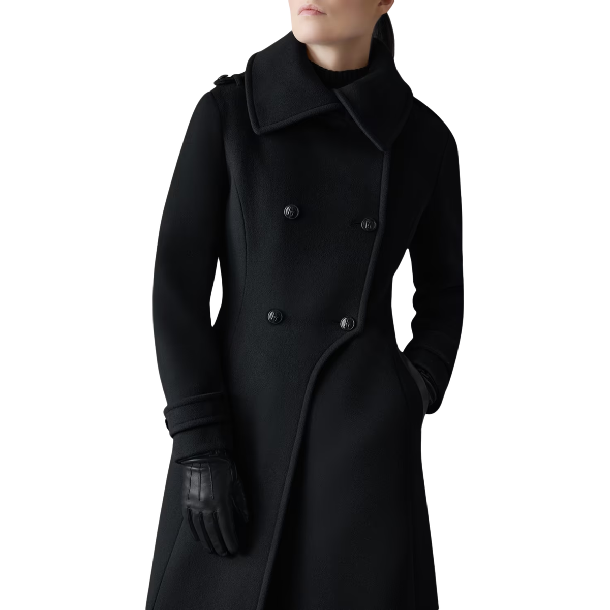 Elodie Womens Hudson Double Breast Midi Coat-Black
